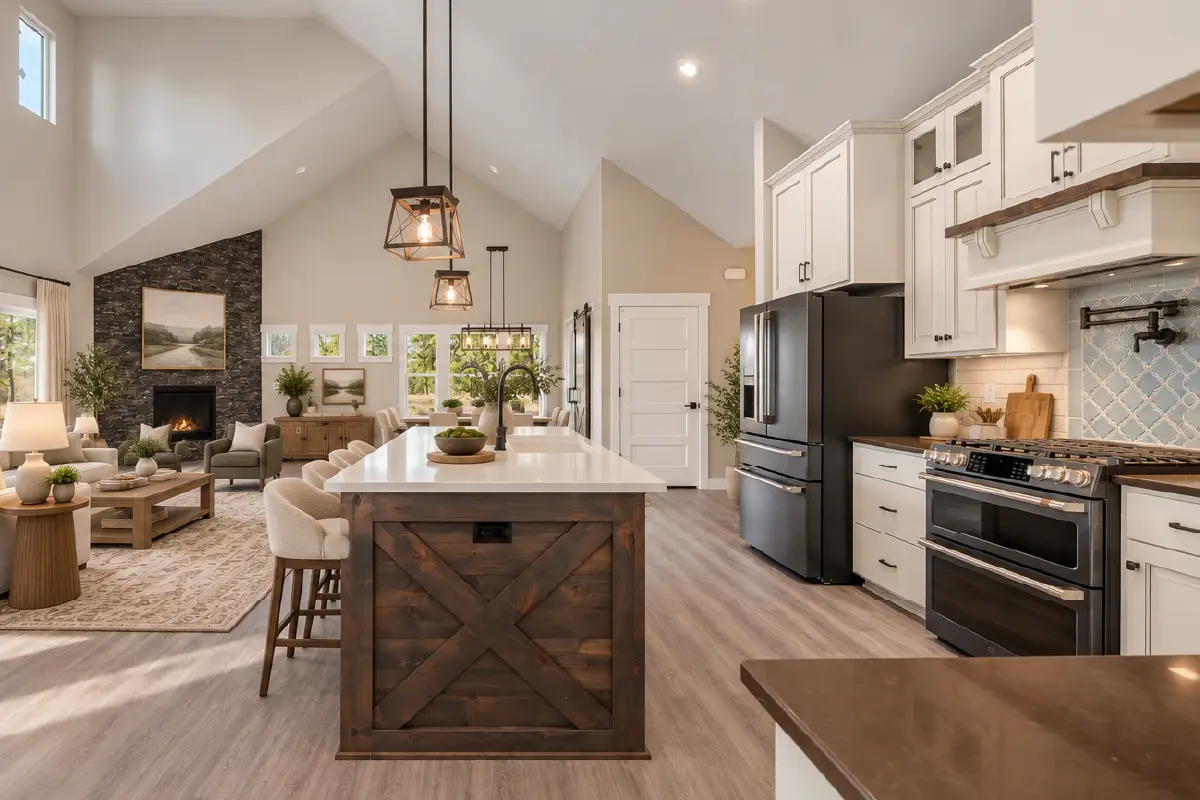 Open-concept rustic kitchen